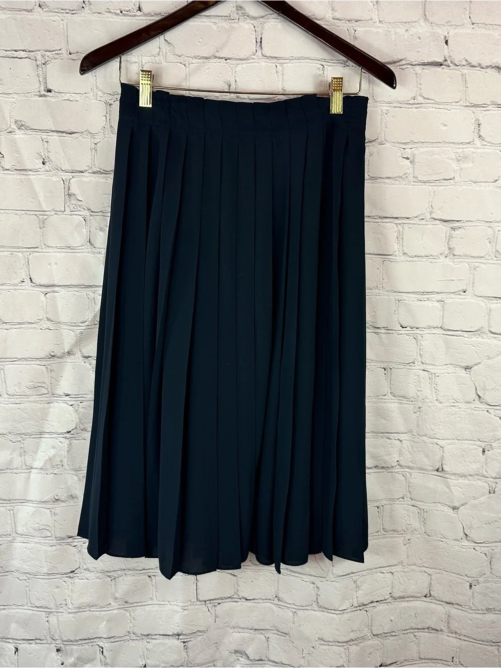 J. Crew Navy Pleated Midi Skirt women 4 minimalist office polished tailored